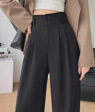 Elegante Wide Leg Pantalon Dames - Hoge Taille Zwart