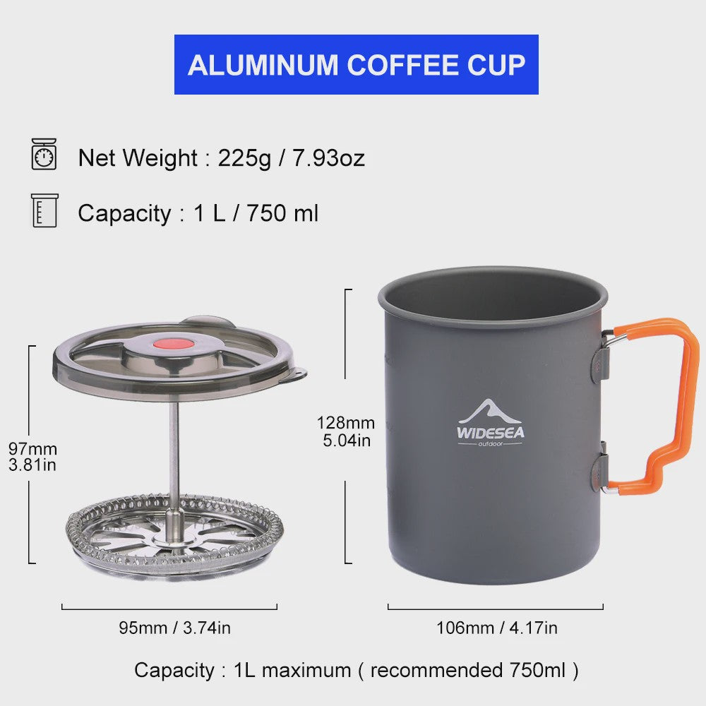 Widesea Camping Koffiepot met French Press - Outdoor Mok & Kookgerei voor Hiking