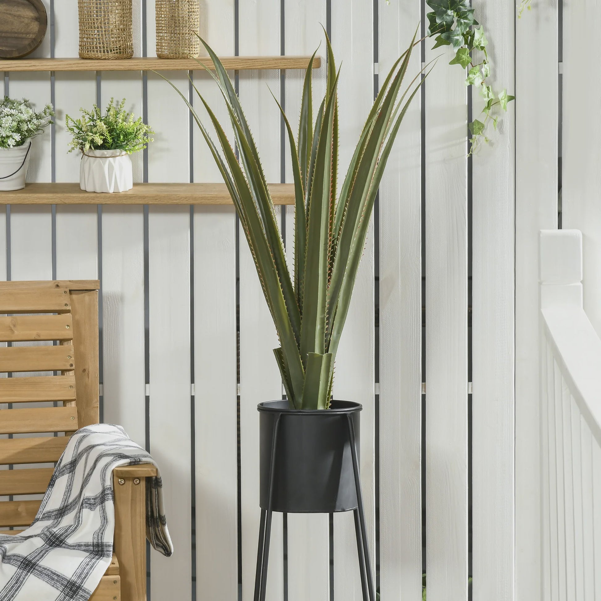 HOMCOM Kunstplant Agave 90 cm Hoog - Realistische Kunstplant voor Binnen en Buiten