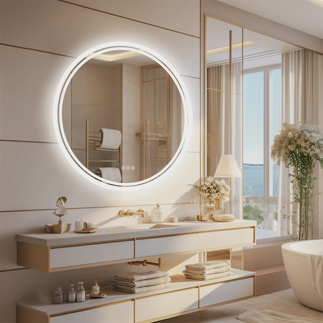 LUVODI Ronde Spiegel 80cm met Slimme LED Verlichting, Dimbaar & Anti-Condens Touchscreen