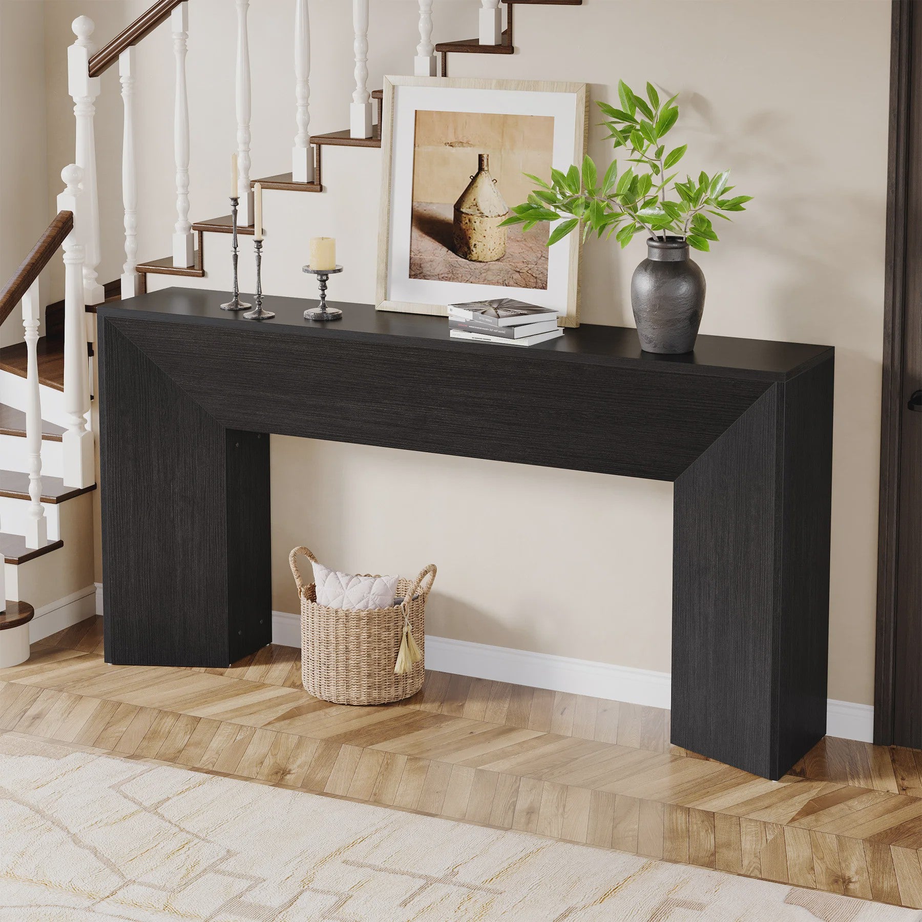 Extra Lange Zwarte Houten Console Tafel (160 cm) - Stijlvolle Entree & Woonkamer Tafel