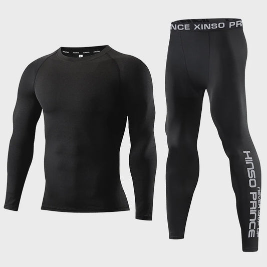 Heren Compressie Sportkleding Set - Long Sleeve Top & Broek voor Fitness, Hardlopen, Yoga