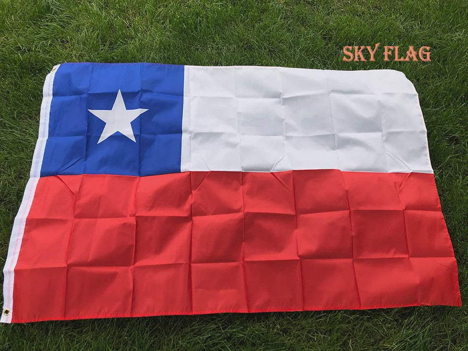 Chile Vlag 90x150cm - Polyester Vlaggenbanner met 2 Ophangringen