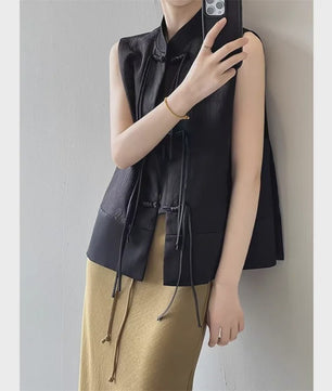 Chique Jacquard Vest met Knopen en Opstaande Kraag - Retro Stijl