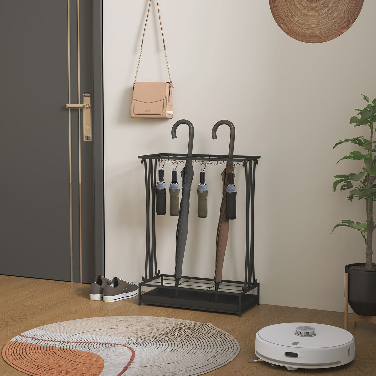 Stijlvolle Paraplustandaard met 24 Haken en Afneembare Drip Tray