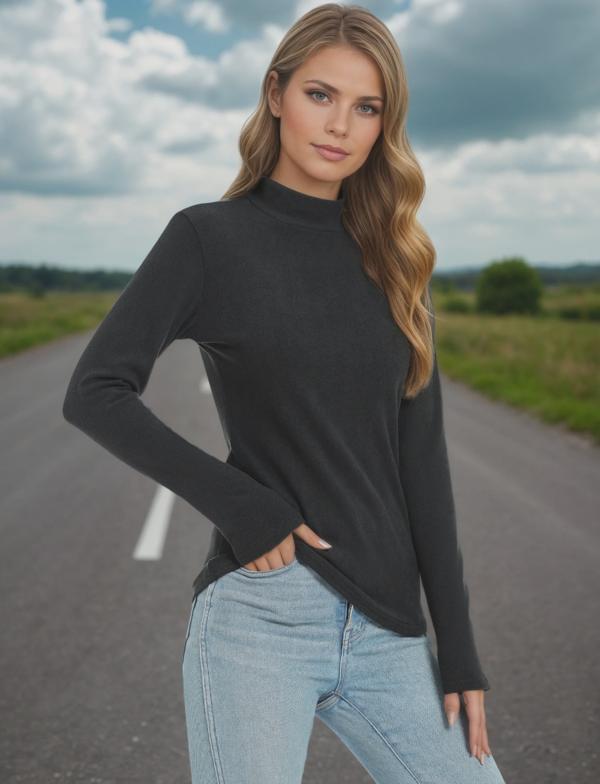 Dames Turtleneck Trui met Lange Mouwen - Basic Ribgebreid Slim Fit Top
