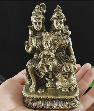 Bronzen Beeld Shiva, Parvati en Ganesha - Hindoeïstische Familie Feng Shui Decoratie