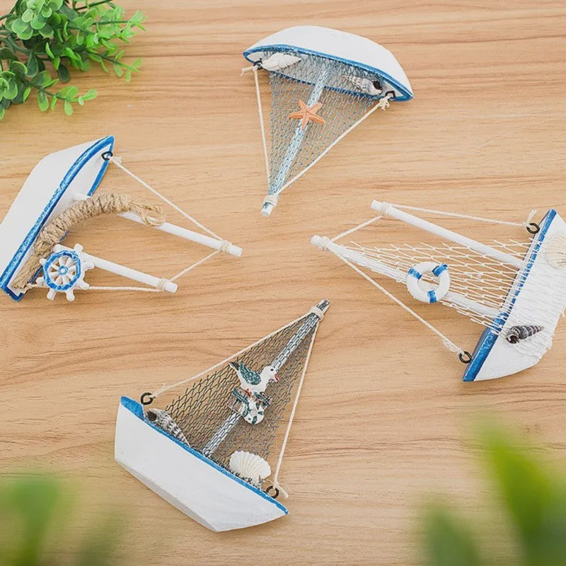 Houten Zeilboot Miniatuur - Mediterrane Stijl Nautische Decoratie