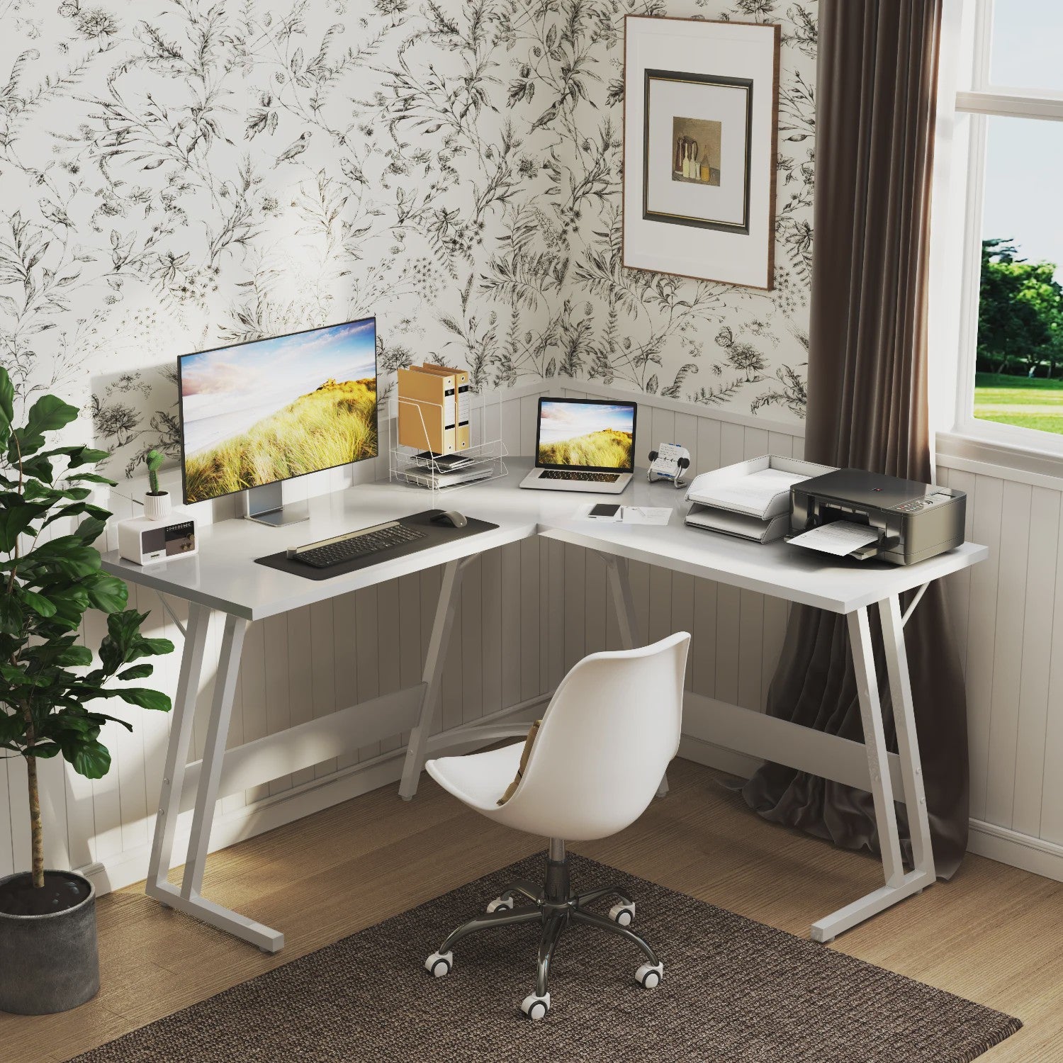 Devoko L-vormige Gaming Hoekbureau 130x130cm - Ruim PC Bureau met Monitorsteun