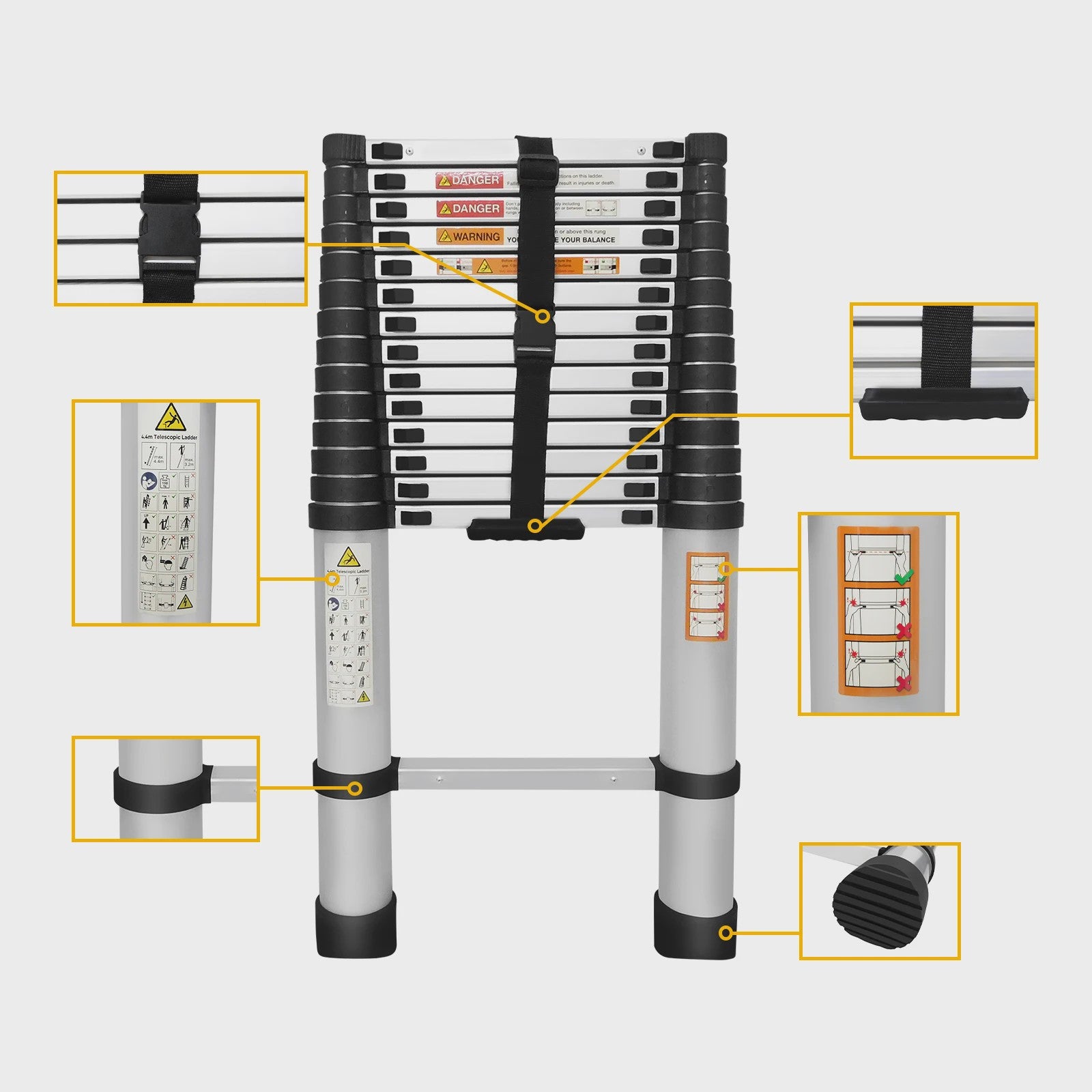 Lichtgewicht Aluminium Telescoopladder - 150kg Capaciteit, EN131 Gecertificeerd
