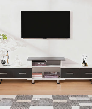 Uitschuifbaar TV Meubel 120-170 cm met 4 Lades, 3 Open Vakken en Metalen Frame