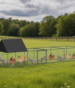Ruime Metalen Kippenren 319cm - Walk-in Kippenhok met Dak en Nylon Netting
