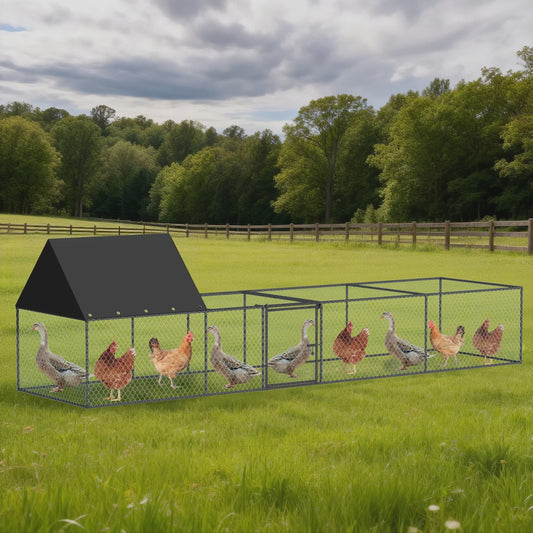Ruime Metalen Kippenren 319cm - Walk-in Kippenhok met Dak en Nylon Netting