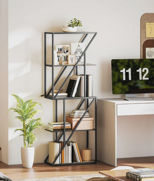 Industriële Boekenkast 5 Lagen met Open Planken en Stalen Frame - 60x30x165 cm Eikenlook