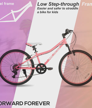 Hiland 24 Inch Kinder Mountainbike met Voorvering - Fiets voor Jongens & Meisjes (7-15 jaar)