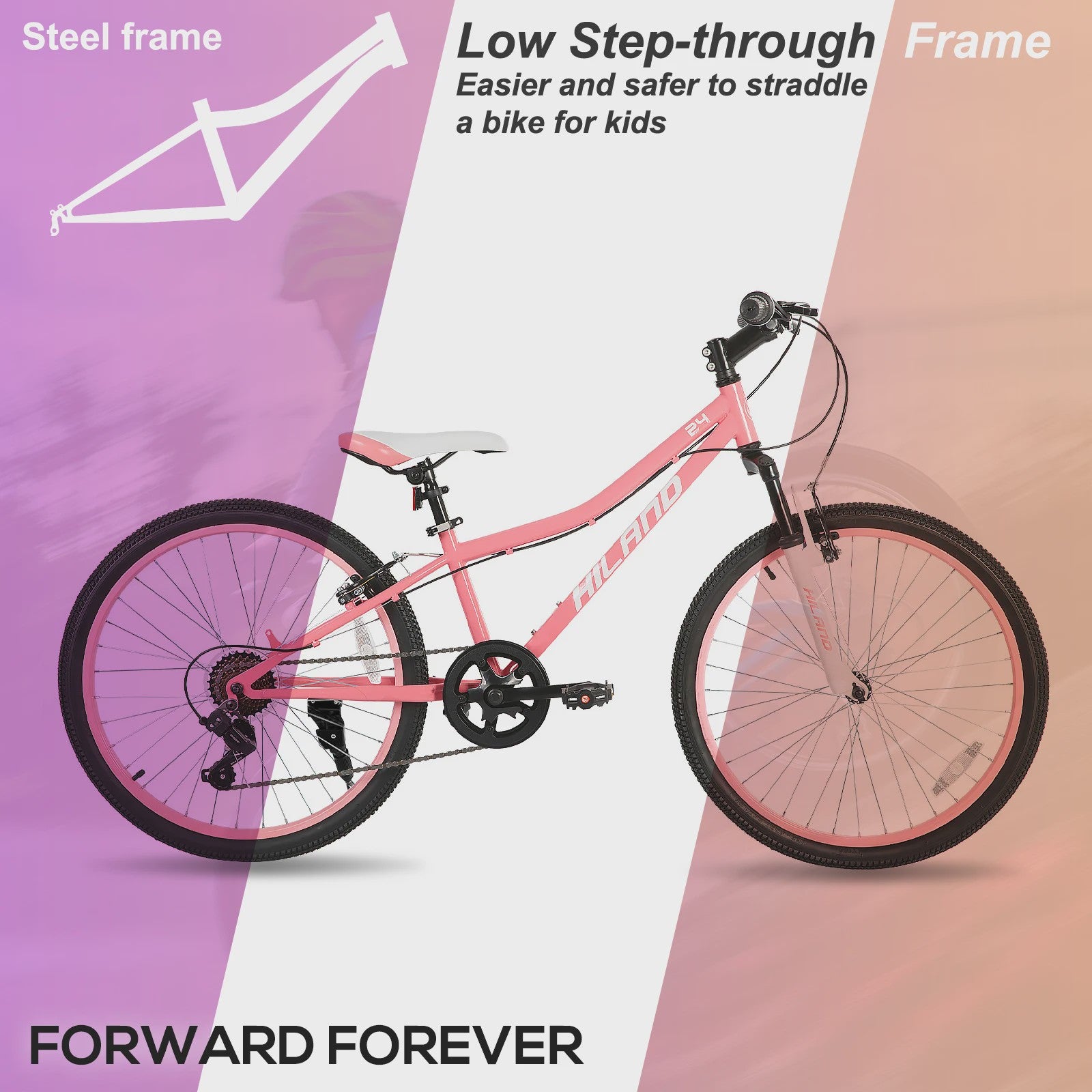 Hiland 24 Inch Kinder Mountainbike met Voorvering - Fiets voor Jongens & Meisjes (7-15 jaar)