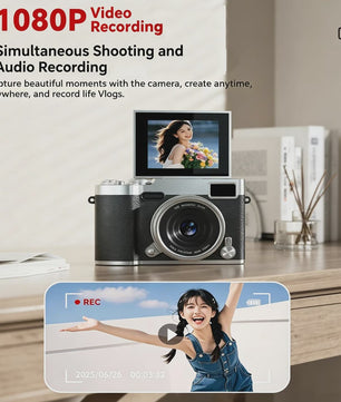 Compacte Digitale Camera met 4K Ultra HD, 16x Zoom & Draaibaar 180° Scherm voor Vlogs