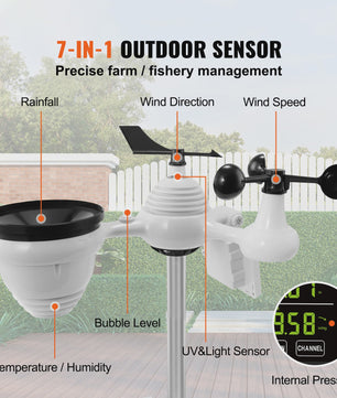 Wi-Fi Weerstation met 7-in-1 Sensor, 7.5" Kleurendisplay en Zonne-energie Outdoor Sensor met Alarmfuncties