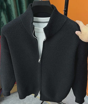 Heren Gebreid Vest met Rits en Opstaande Kraag - Slim Fit Buitenlaag