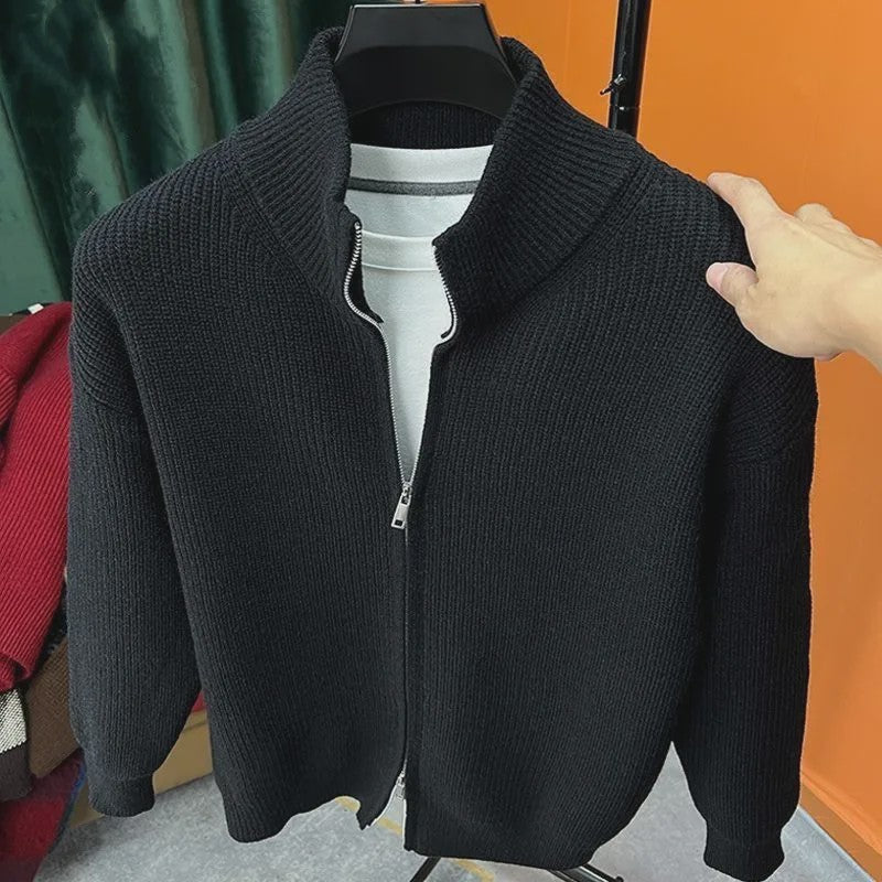 Heren Gebreid Vest met Rits en Opstaande Kraag - Slim Fit Buitenlaag