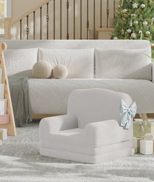 Kinderfauteuil omklapbaar tot slaapbank - Zachte Sherpa stof, Kroon design