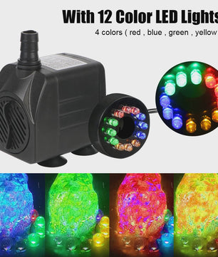 Waterdichte Dompelpomp Fontein met 12 LED Verlichting voor Aquarium, Vijver & Vogelbad - Stil & Krachtig