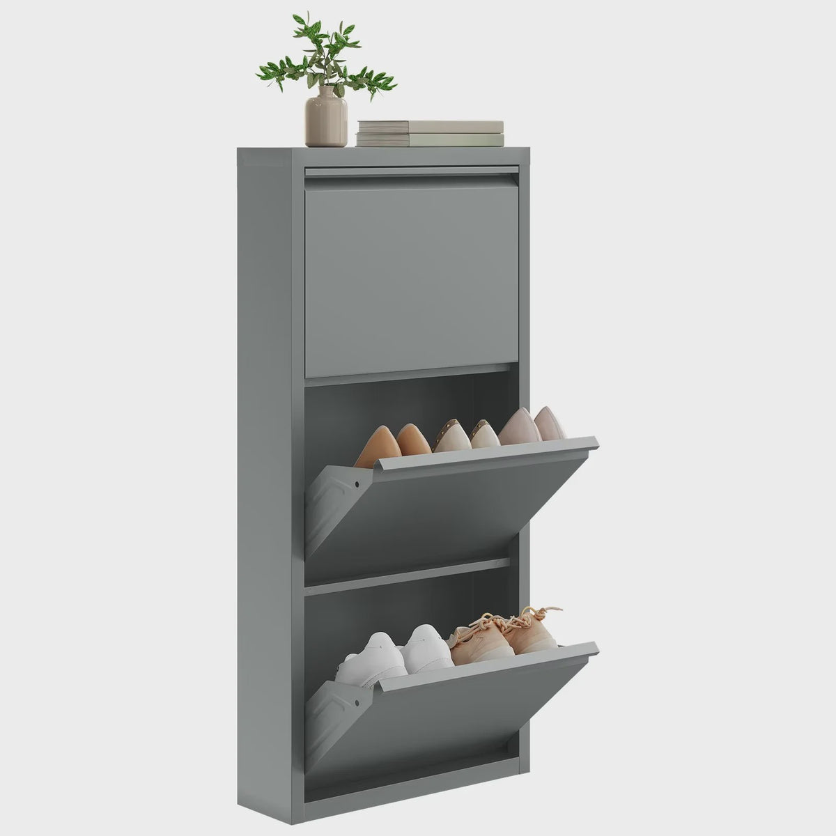 WOLTU Smalle Schoenenkast met 3 Klepkasten - Wit - 50x106x15cm - Hal & Woonkamer