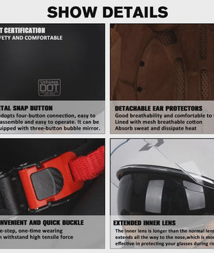 Vintage Open Motorhelm met Dubbel Vizier - DOT Gecertificeerd, Retro Stijl