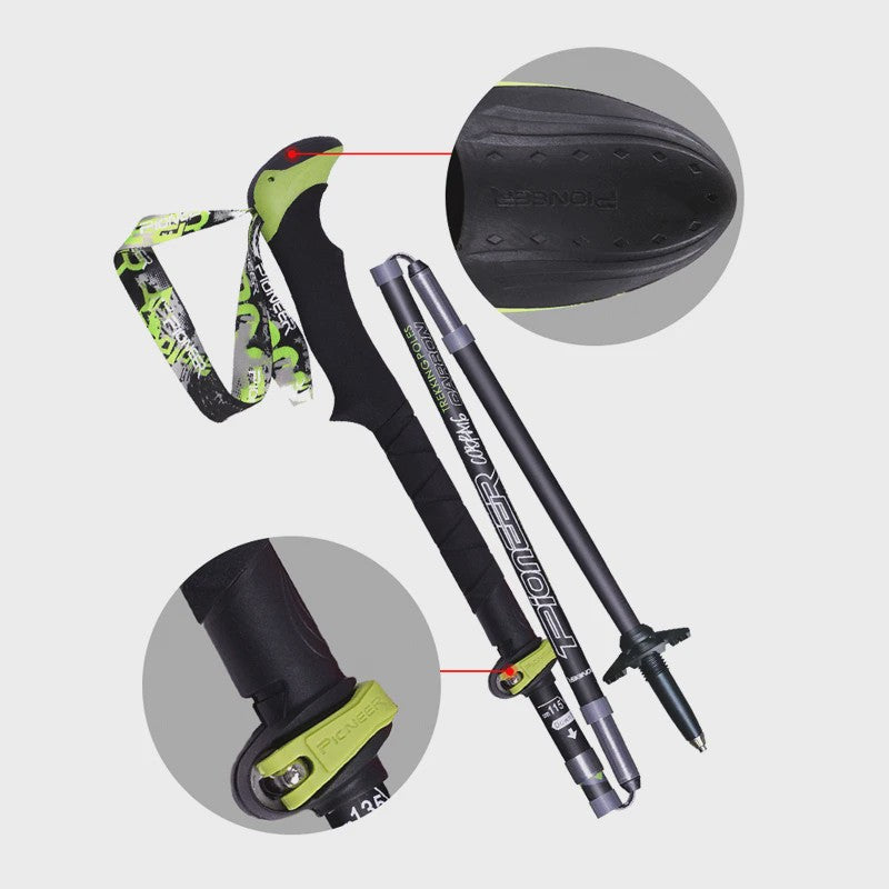 Pioneer Ultralichte Carbon Trekkingstokken - Opvouwbaar & Snel Sluitend (115-135cm)