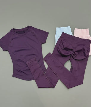 Naadloze Yoga Set Dames: Short Sleeve Top & Hoge Taille Legging - Sneldrogend Sportkleding Pak