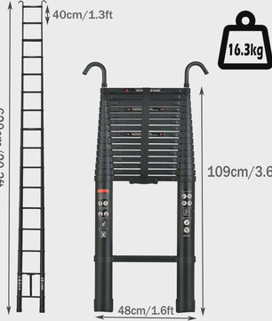 6.2M Telescopische Ladder - Zwaar Uitvoering Aluminium met Haken - 14 Treden