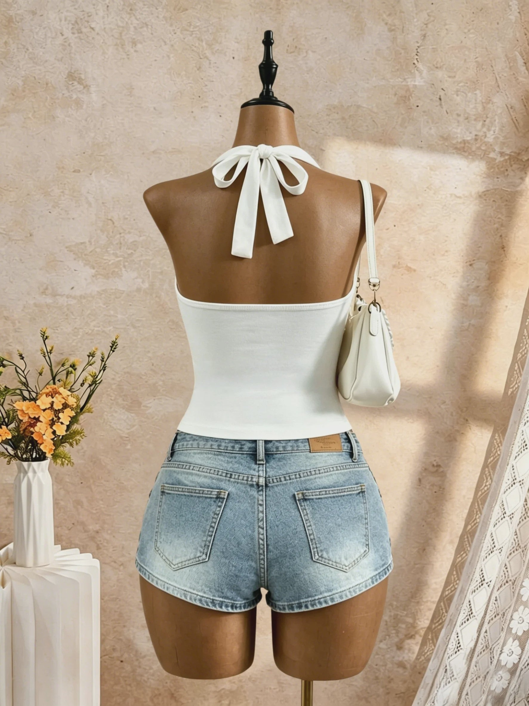 2-Pack Dames Crop Top met Halternek, Diepe V-hals en Ruches - Zomer Y2K Stijl
