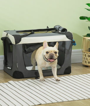 PawHut Opvouwbare Transportbox Hond Kat - Draagbaar & Comfortabel - Grijs