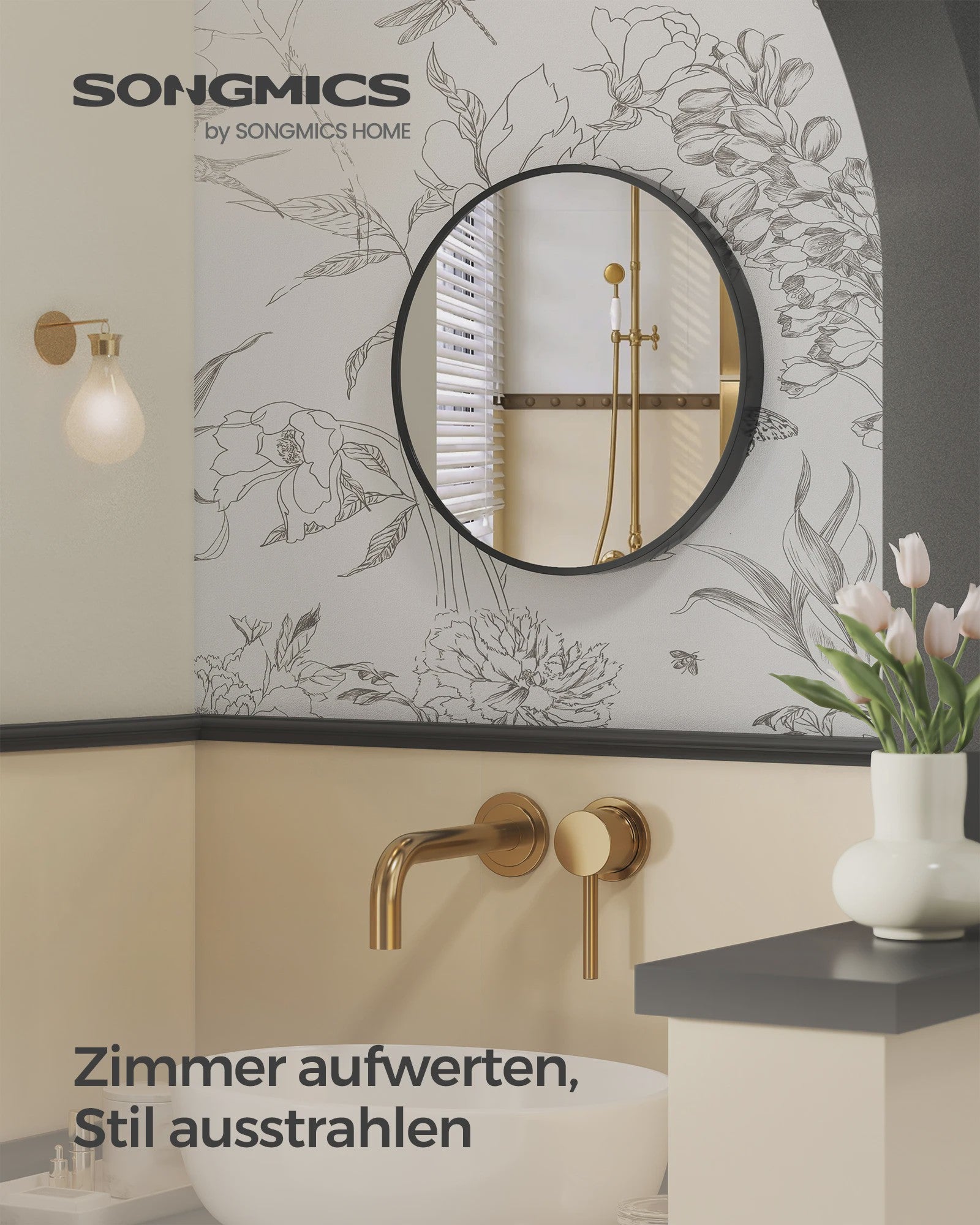 Ronde Wandspiegel Zwart Metaal Ø 40.7 cm - Stijlvol voor Badkamer en Woonkamer