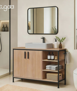 EUGAD Onderbouw Wastafelmeubel met Handdoekhouder - 90x30x60 cm - Houtkleur