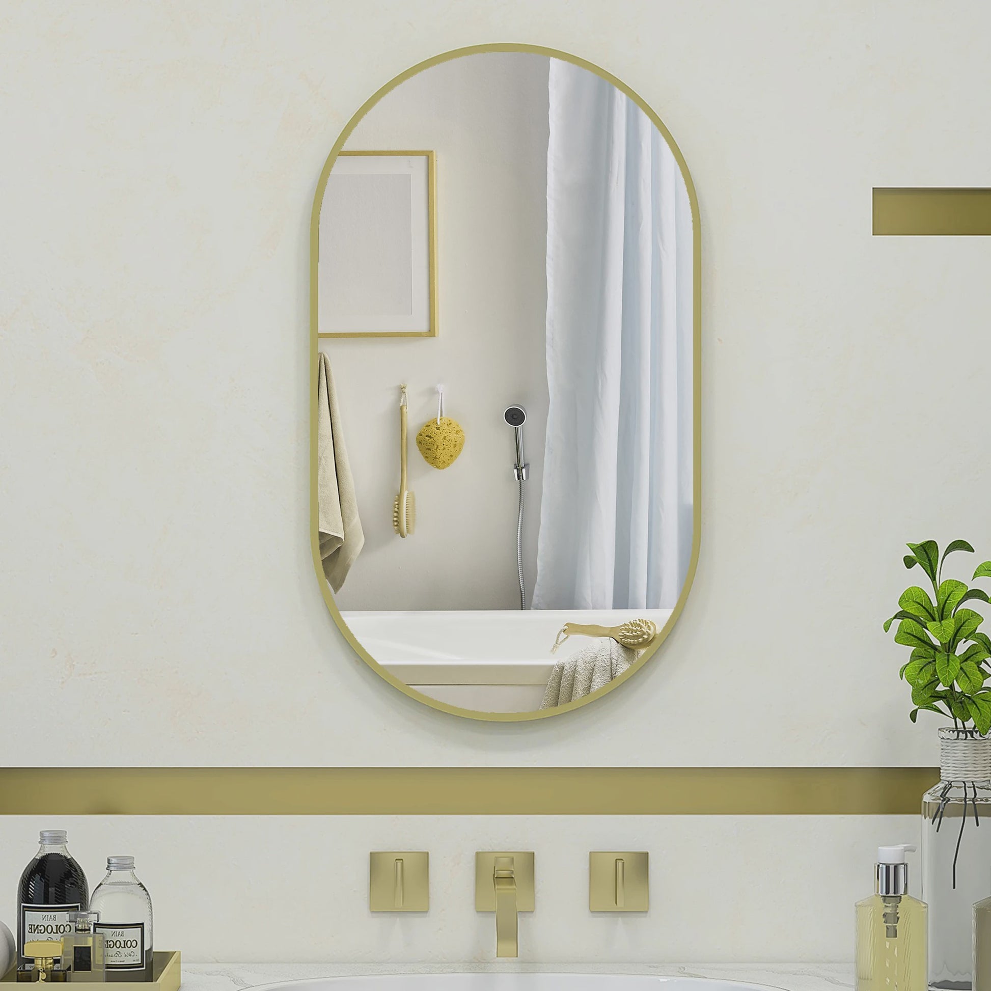 Gouden Ovalen Wandspiegel met Aluminium Frame - Decoratief en Veelzijdig