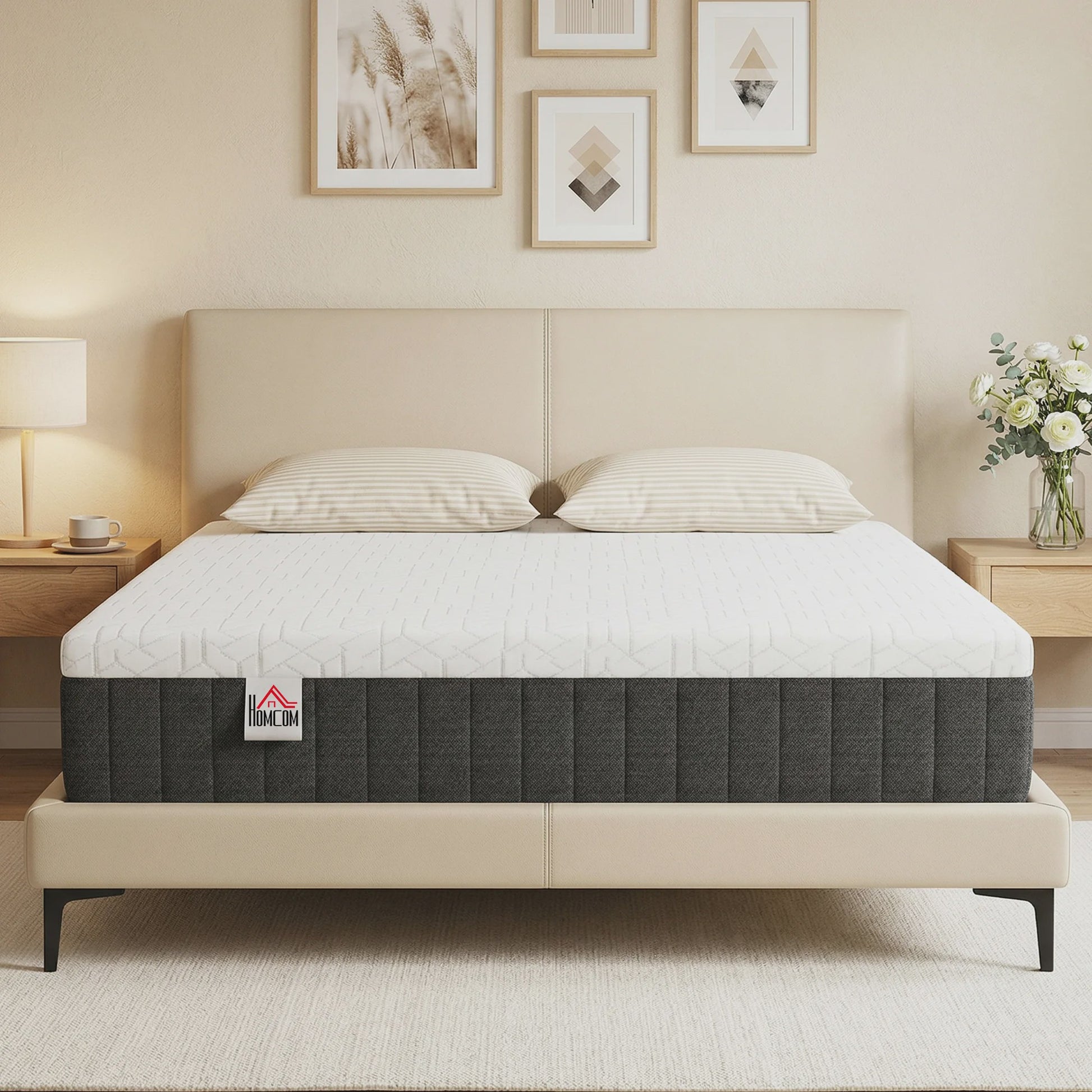 HOMCOM Matras 140x190 cm - 25 cm Dik, Traagschuim & 7-Zone Pocketvering, Medium Stevigheid