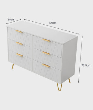 Moderne Witte Ladekast 100x34x73 cm met 6 Lades - Stijlvolle Opbergkast