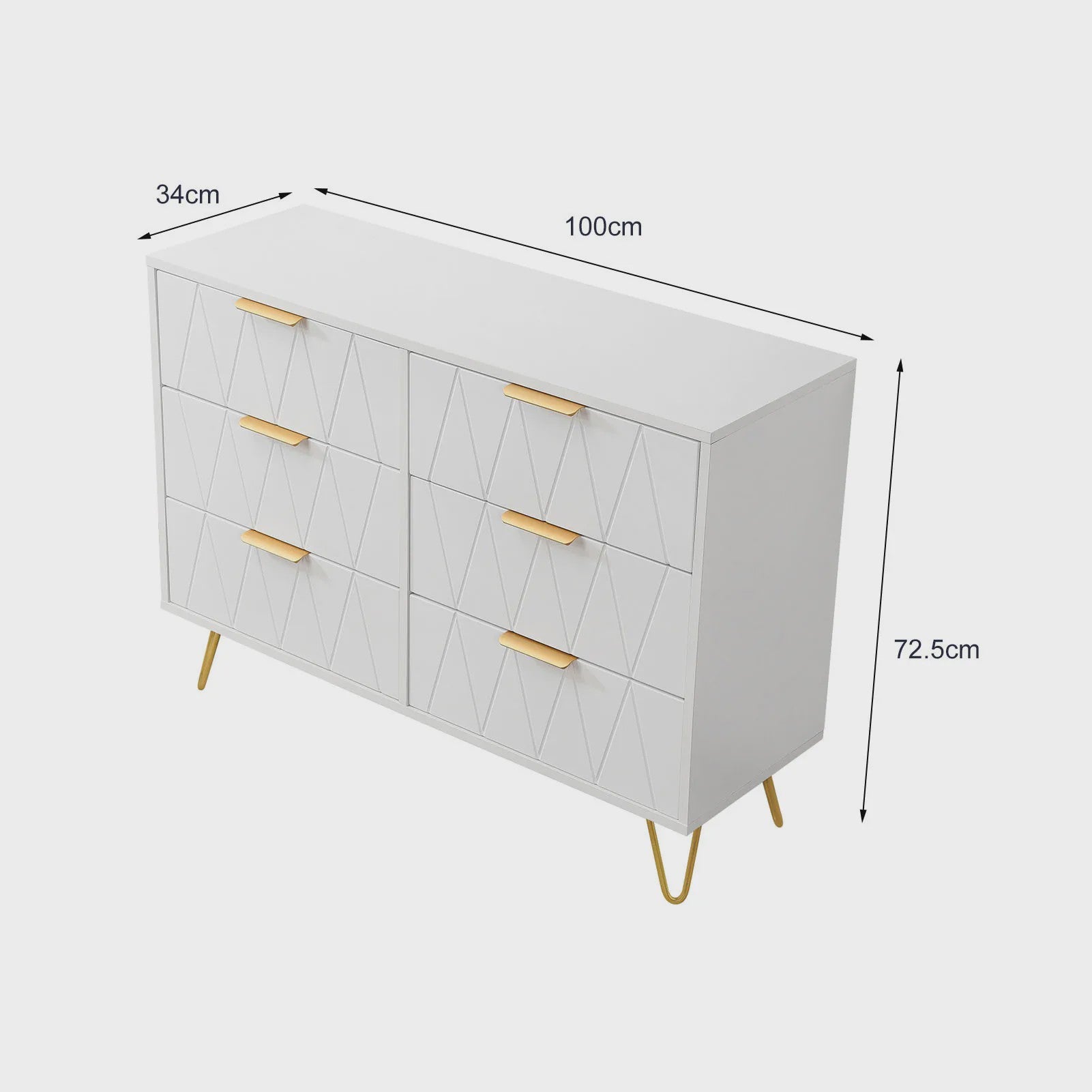 Moderne Witte Ladekast 100x34x73 cm met 6 Lades - Stijlvolle Opbergkast