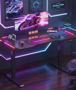 Elektrisch Verstelbaar Gaming Bureau met LED Verlichting en Carbon Fiber Oppervlak - Sit-Stand Werkstation
