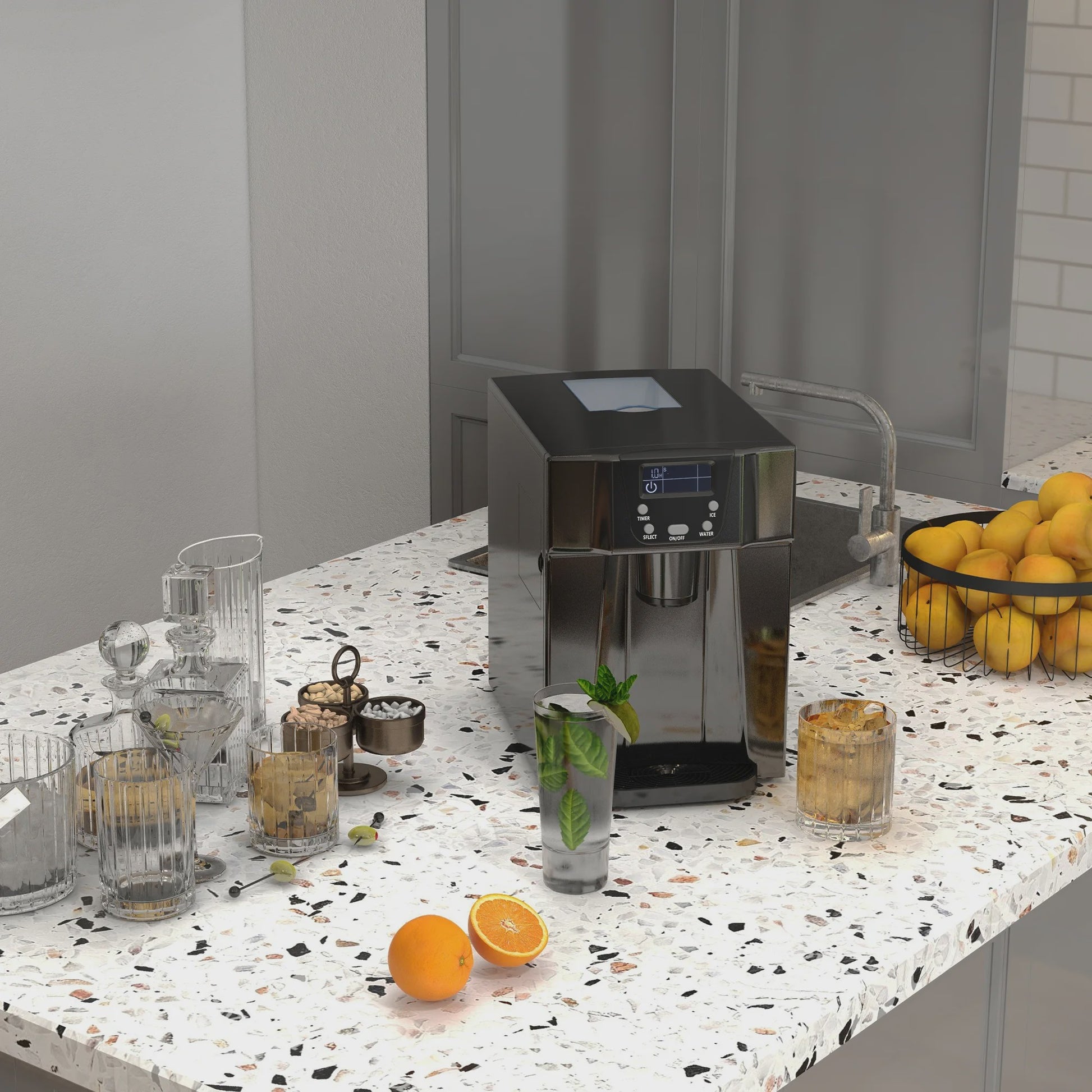 HOMCOM IJsmachine met Waterdispenser - 12kg/24u, 3L Tank, Verstelbare IJsblokjes, Zwart