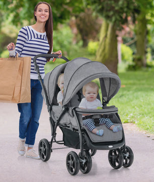 Dubbele Kinderwagen Inklapbaar met Verstelbare Rugleuning en Kap - Comfortabele Reisbuggy voor Tweeling