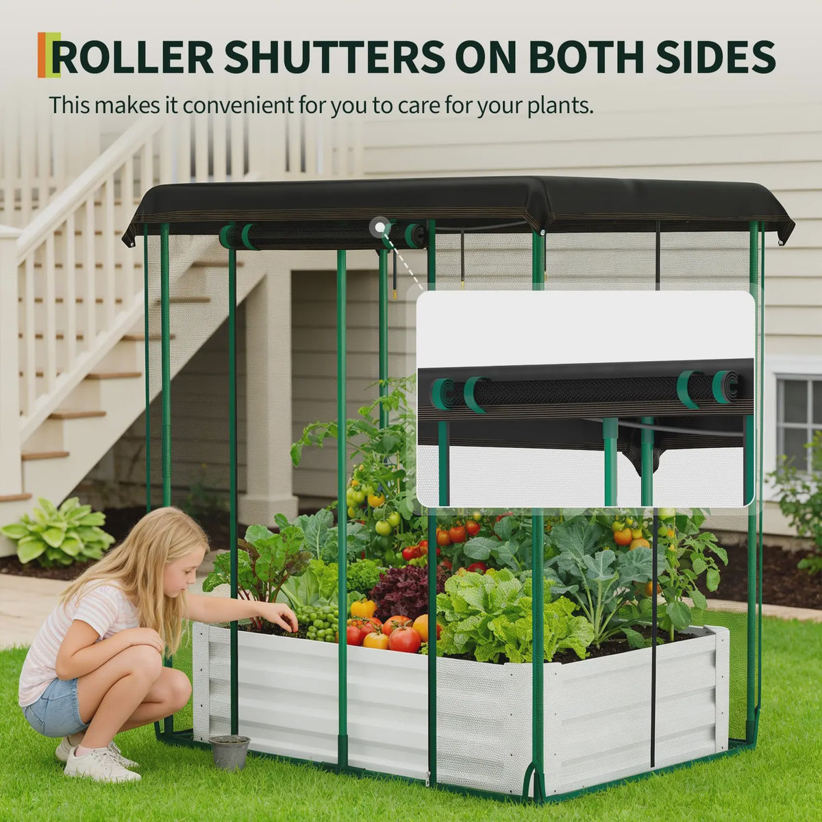 Verhoogd Kweekbed met Zelfwateringssysteem, Insectennet & Druppelirrigatie - Groot Metaal Kweekbak