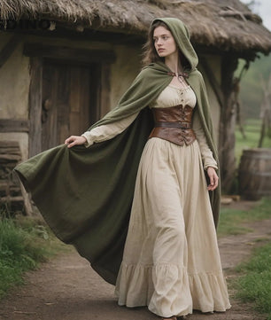Middeleeuwse Kapmantel van Linnen - Renaissance Cape met Capuchon voor Cosplay & LARP
