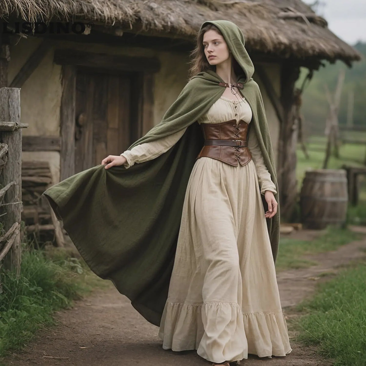 Middeleeuwse Kapmantel van Linnen - Renaissance Cape met Capuchon voor Cosplay & LARP