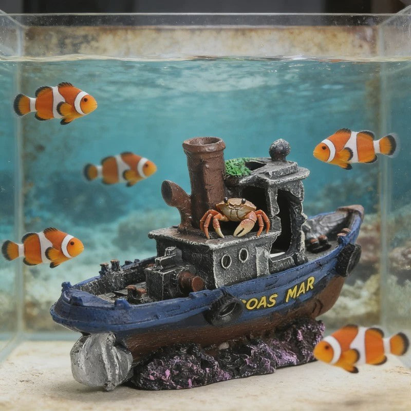 Uniek Scheepswrak Aquarium Decoratie - Verzonken Piratenschip Vistank Ornament