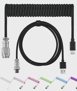 Coiled USB-C naar USB-A Keyboard Kabel met Afneembare Aviator Connector - Dubbel Sleeved