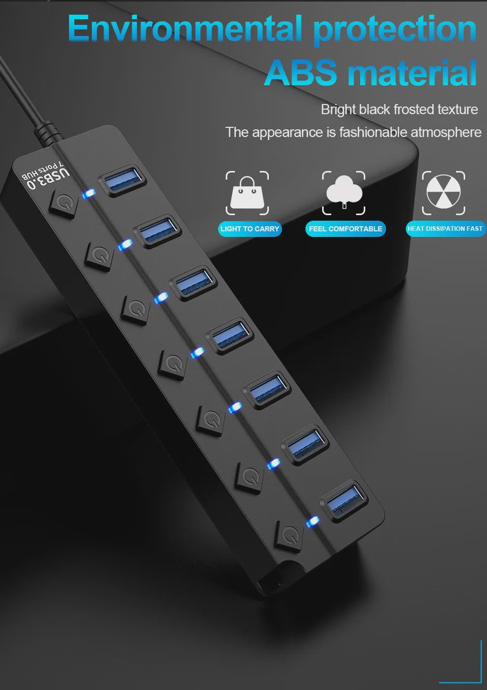 USB 3.0 Hub met 7 Poorten en 100cm Kabel - Breid uw Connectiviteit Uit