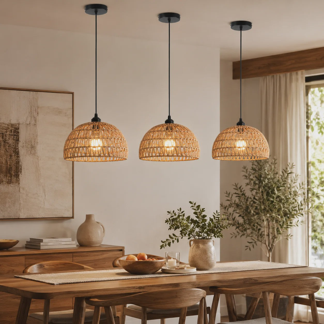 SediaXL Rotan Hanglamp Boho Stijl 30cm - Woven Paper Rope Plafondlamp