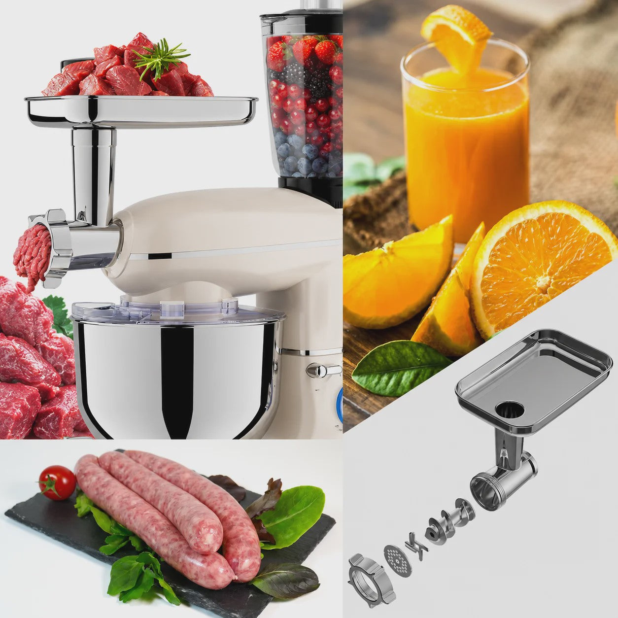 1900W Multifunctionele Planeetmixer met Vleesmolen & Blender - 6 Snelheden & LED Display